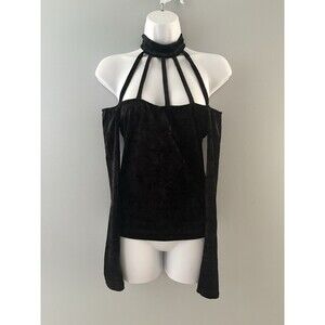 Love Culture Velvet Choker Top S Black Goth Witchy Vampire Cage Straps